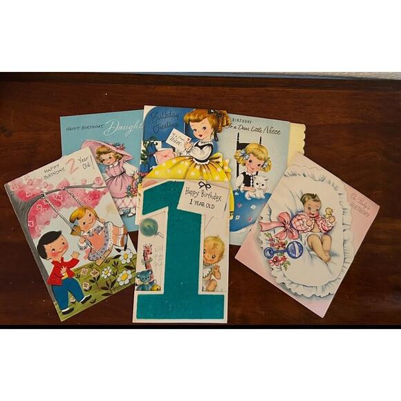 6 Vintage 50s/60s Happy Birthday Little Girl Birthday Cards Ephemera - Picture 1 of 16